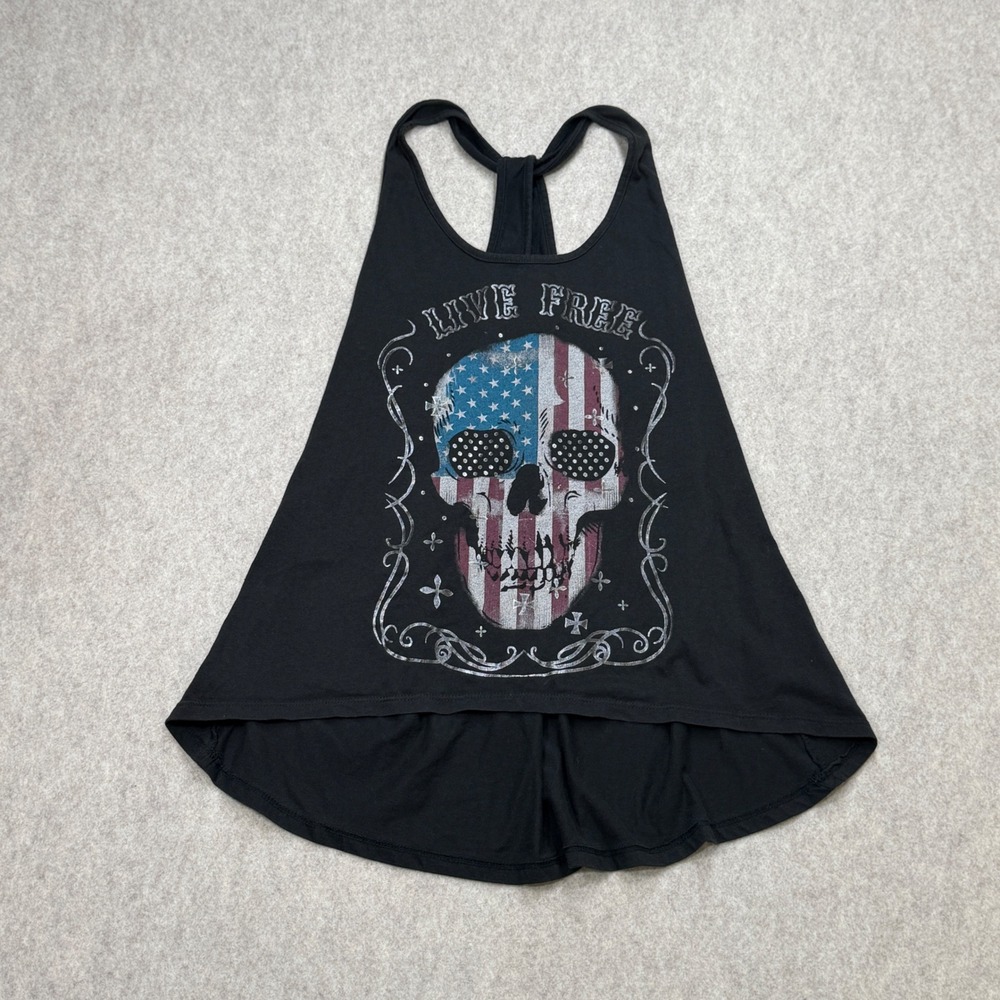 Skull Tank Top Womens XL Black Americana Biker Edgy Made in USA Patriotic Casual